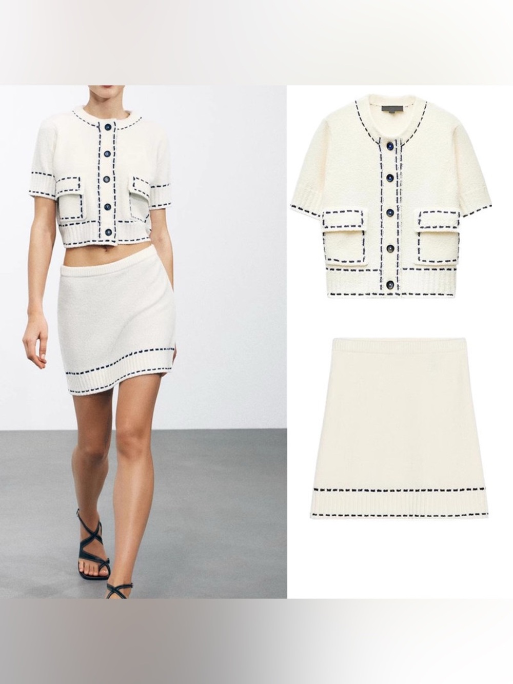 ZARA Topstitch Cardigan and Mini Topstitch Skirt Set